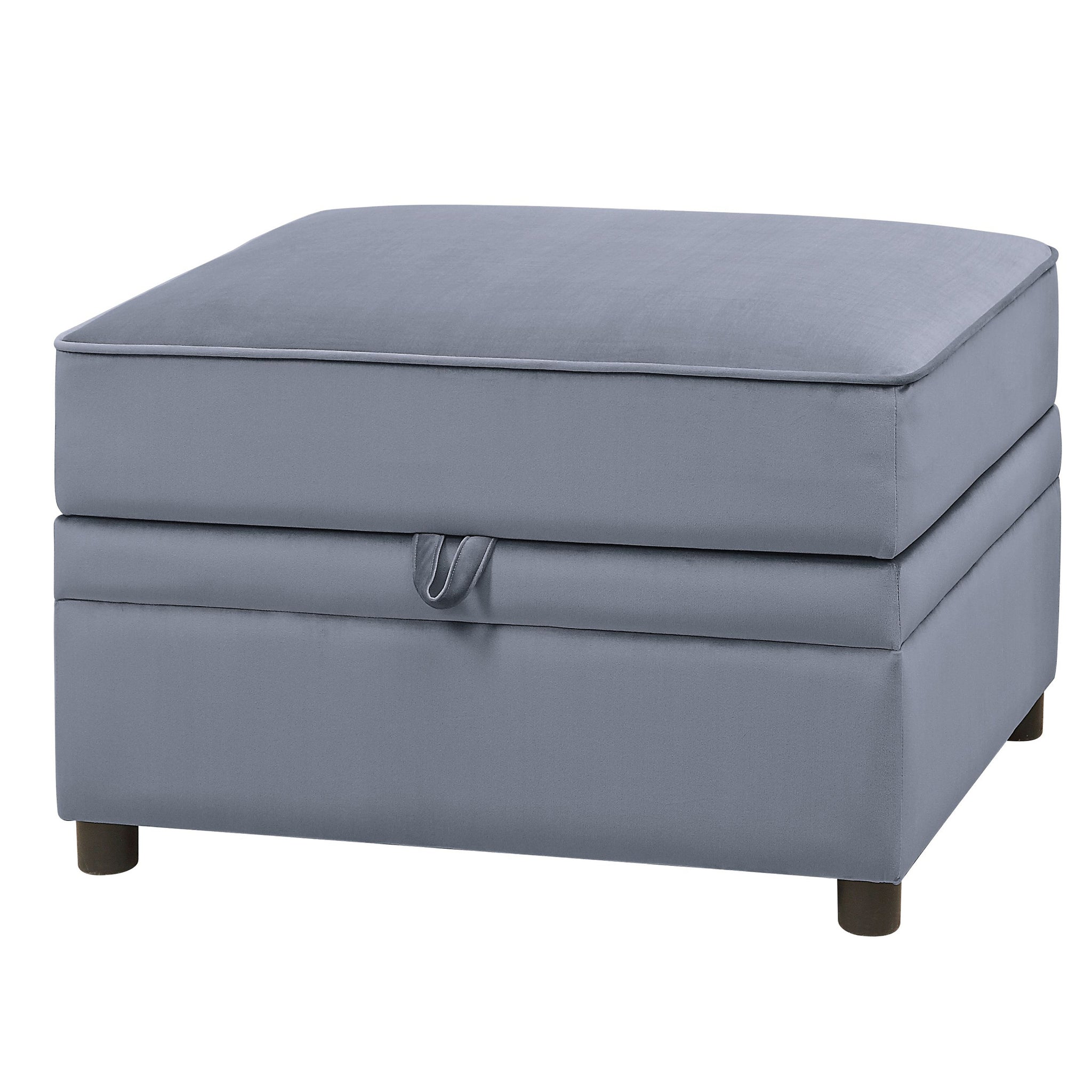 Grey Rectangle Storage Ottoman Wood Primary Living Space Grey Solid Pine With Storage Grey Velvet Backless Luxury Rectangle Armless Foam Velvet