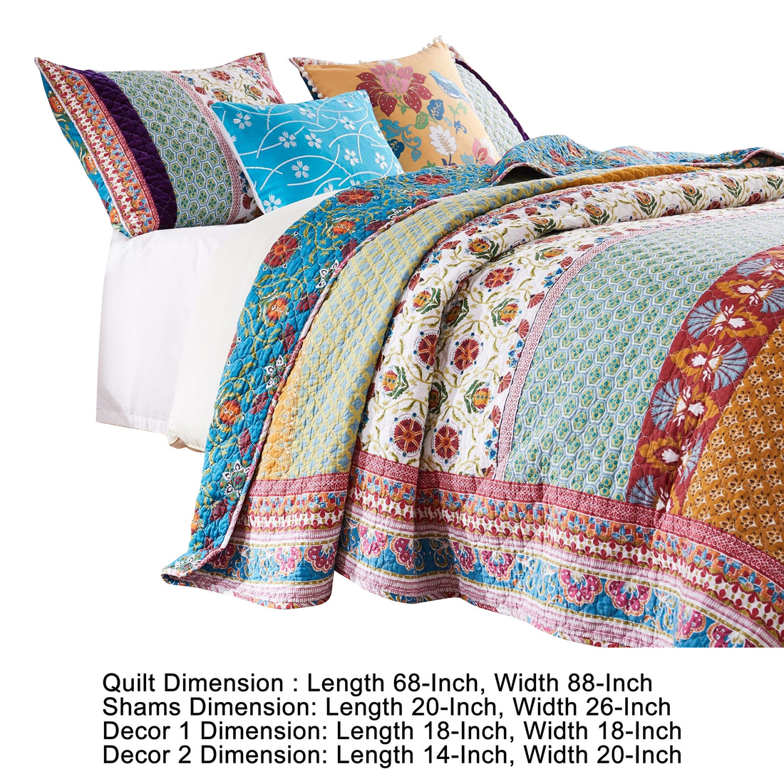 Sama 4 Piece Reversible Twin Quilt Set, Floral Print Patterns, Multicolor Twin Multicolor Cotton,Velvet