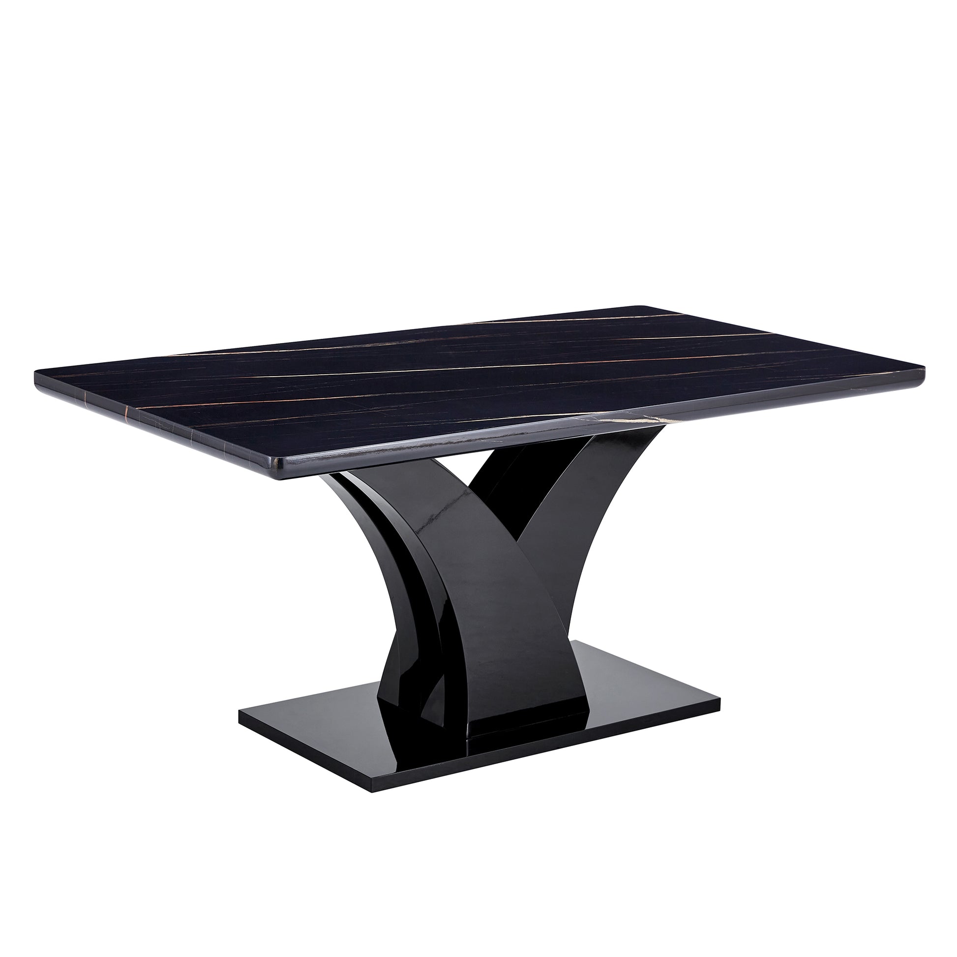 Modern Dining Table, Black Desktop And Black Mdf Leg Dining Table Are The Perfect Choice For Dinner, Conference, Home And Office Decoration F 790 Black Mdf