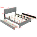 Queen Size Upholstered Platform Bed With Twill Headboard, Pullout Bed And Two Drawers, Flannel,Gray Queen Gray Mdf Lvl