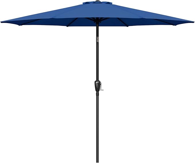 Outdoor Market Table Patio Umbrella With Button Tilt, Crank And 8 Sturdy Ribs For Garden, Deck, Lawn, Backyard & Pool Blue Stainless Steel