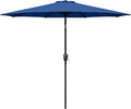 Outdoor Market Table Patio Umbrella With Button Tilt, Crank And 8 Sturdy Ribs For Garden, Deck, Lawn, Backyard & Pool Blue Stainless Steel