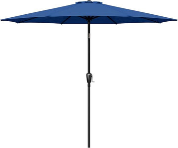 Outdoor Market Table Patio Umbrella With Button Tilt, Crank And 8 Sturdy Ribs For Garden, Deck, Lawn, Backyard & Pool Blue Stainless Steel