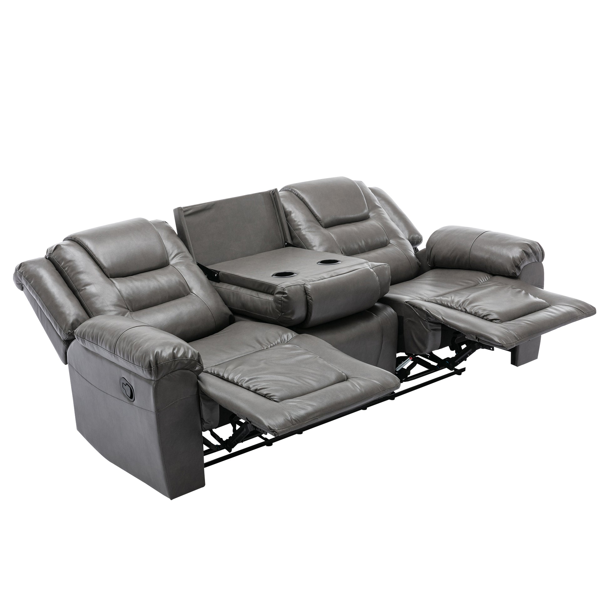 3 Seater Home Theater Recliner Manual Recliner Chair With Two Built In Cup Holders For Living Room,Bedroom, Grey Grey Foam Pu
