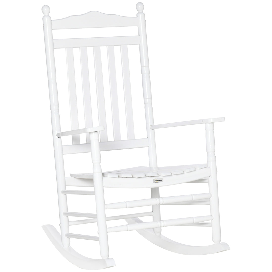 Outsunny Traditional Wooden High Back Rocking Chair For Porch, Indoor Outdoor, White White Wood