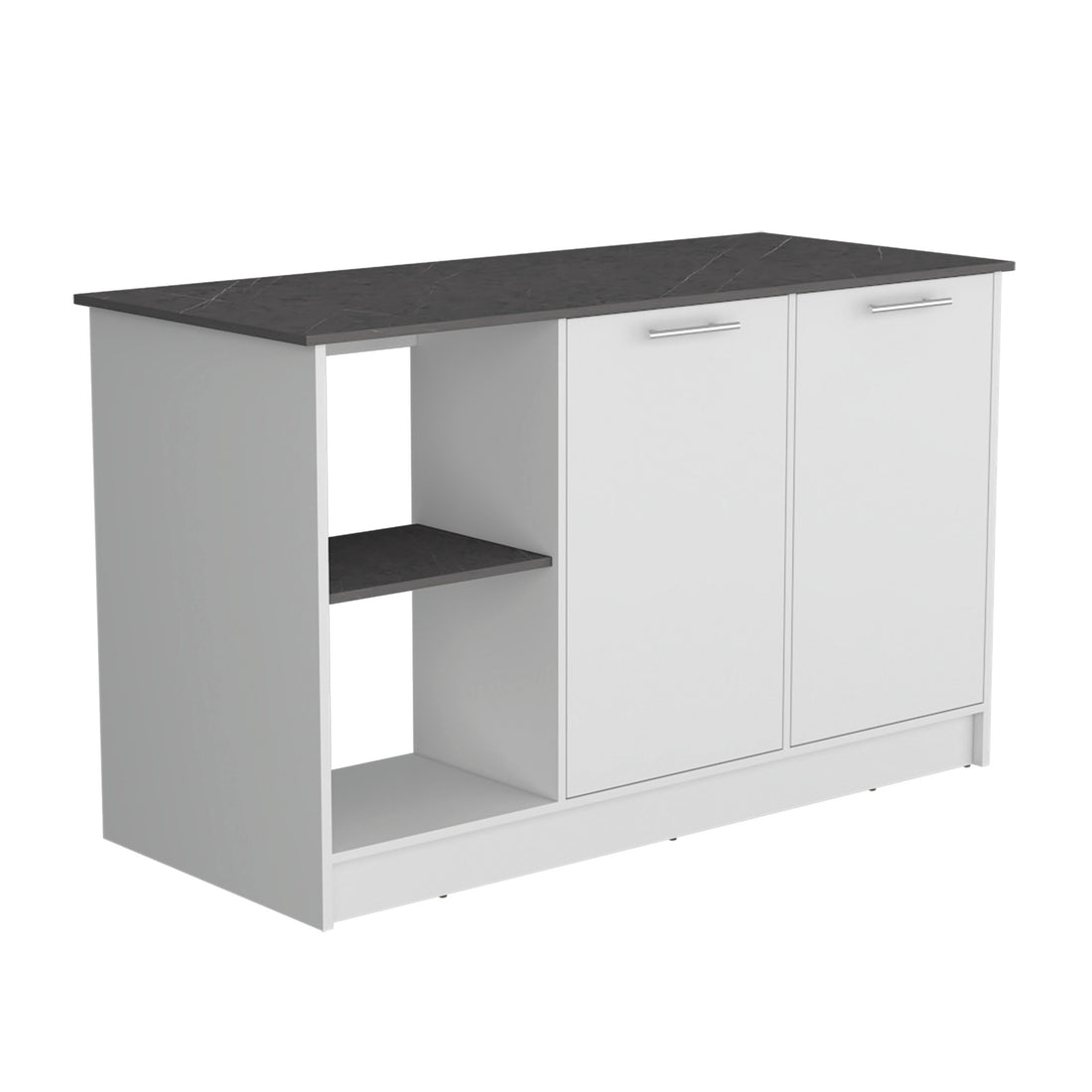 Juniper Kitchen Island With Large Top Surface, Double Door Cabinet, And Open Shelves Multi Particle Board