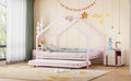 Full Size Metal House Bed With Twin Size Trundle, Pink Full Pink Metal