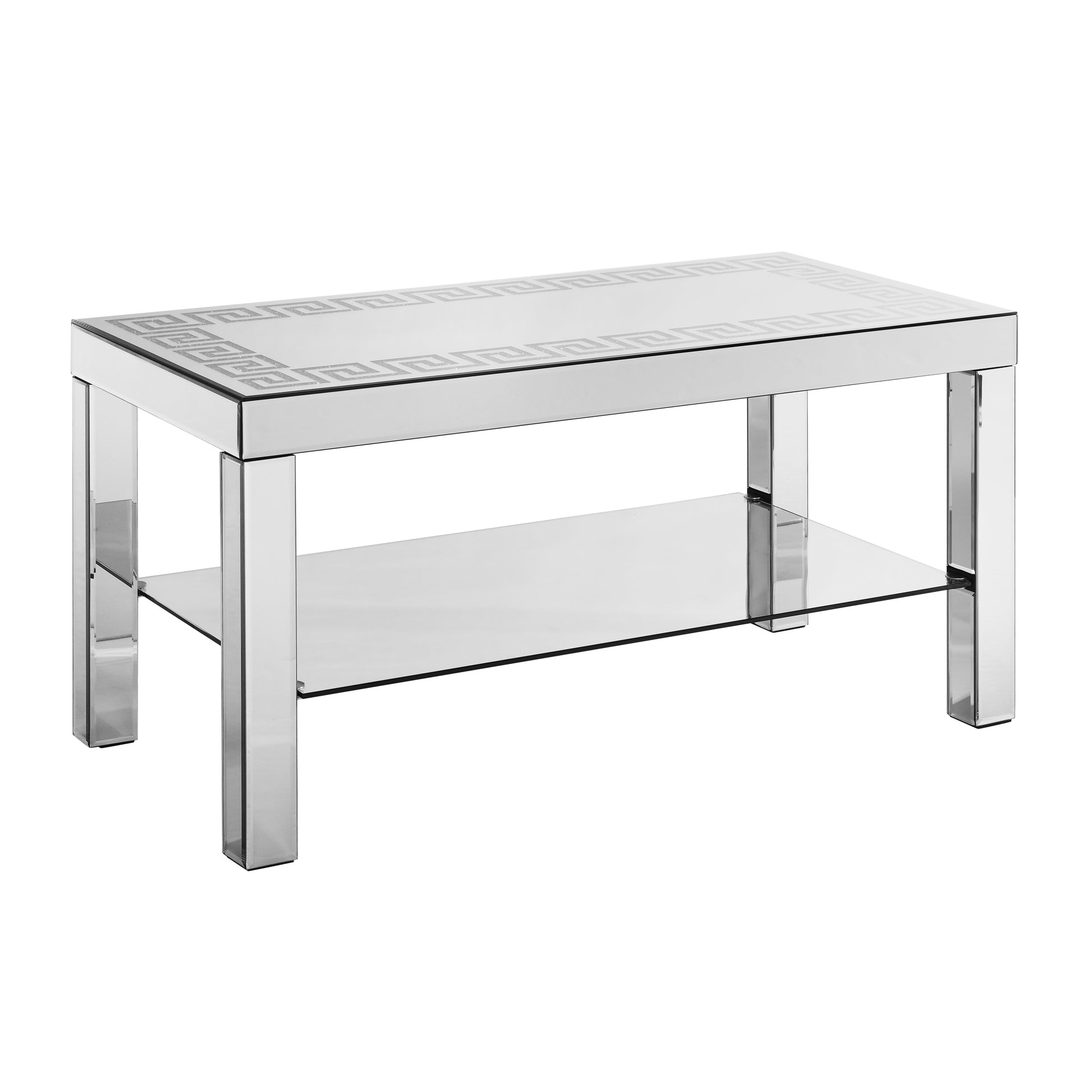 W 40 "X D 20" X H 20 "Curved Border Carved Mirror Coffee Table: Silver Mirror Glass Tabletop With Sparkling Diamond Edge Frame And Crystal Mirror Legs, Small Coffee Table For Modern Home Sofa Decorati Silver Desk And Chair Set Primary Living Space