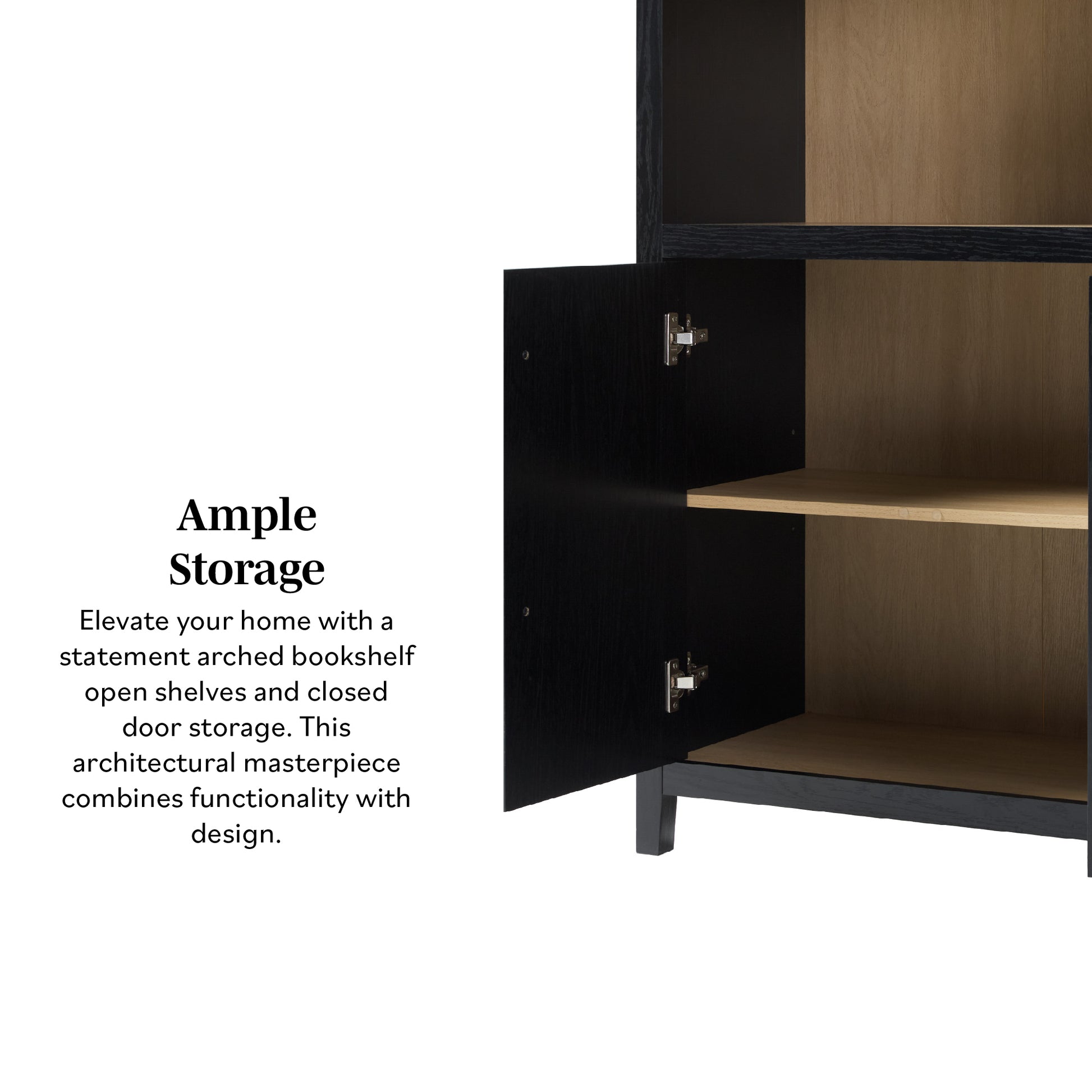 Modern 3 Shelf Open Arched Bookcase Cabinet Black Black Mdf Mdf