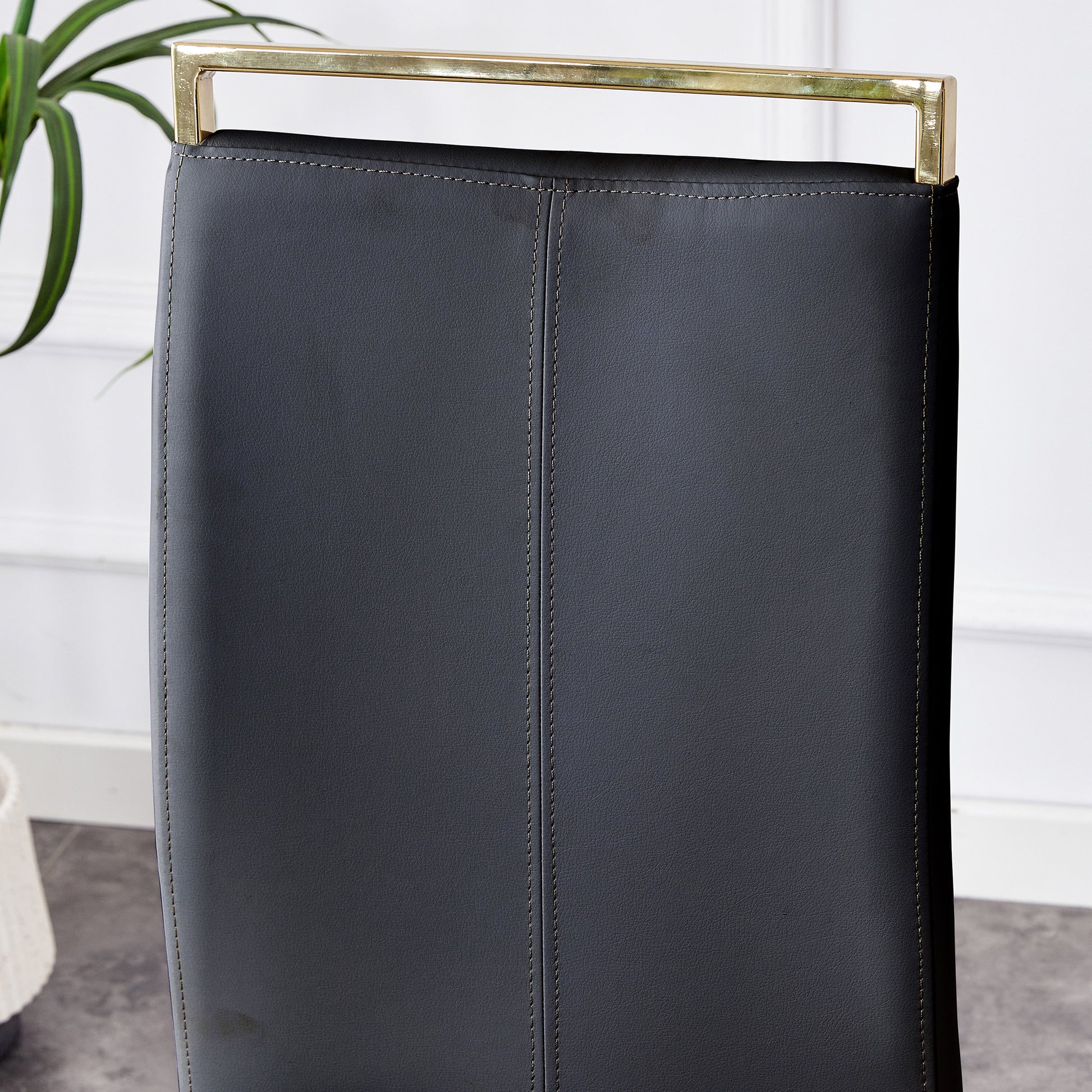 Table And Chair Set, The Table Is Equipped With A Marble Patterned Mdf Tabletop And Gold Table Legs.The Chair Is Equipped With Pu Synthetic Leather High Back Cushion And Gold Coated Metal Legs. Gold Black Seats 6 Mdf Metal