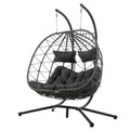 2 Persons Egg Chair With Stand Indoor Outdoor Swing Chair Patio Wicker Hanging Egg Chair Hanging Basket Chair With Stand For Bedroom Living Room Balcony Gray Steel