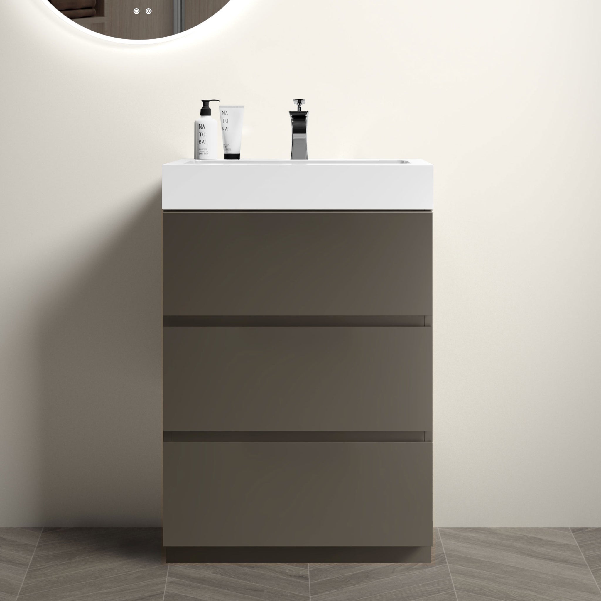 Alice 24" Gray Bathroom Vanity With Sink, Large Storage Freestanding Bathroom Vanity For Modern Bathroom, One Piece White Sink Basin Without Drain And Faucet, Pre Assembled Gray Melamine