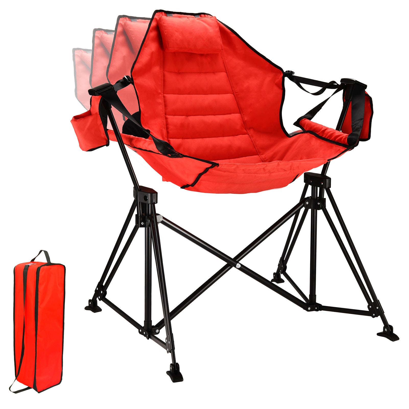 Hammock Camping Chair Folding 350 Lbs Foldable Portable Rocking Chairs For Adults Outside Swinging Camp With Stand Lawn Garden Hanging Outdoor Red Iron