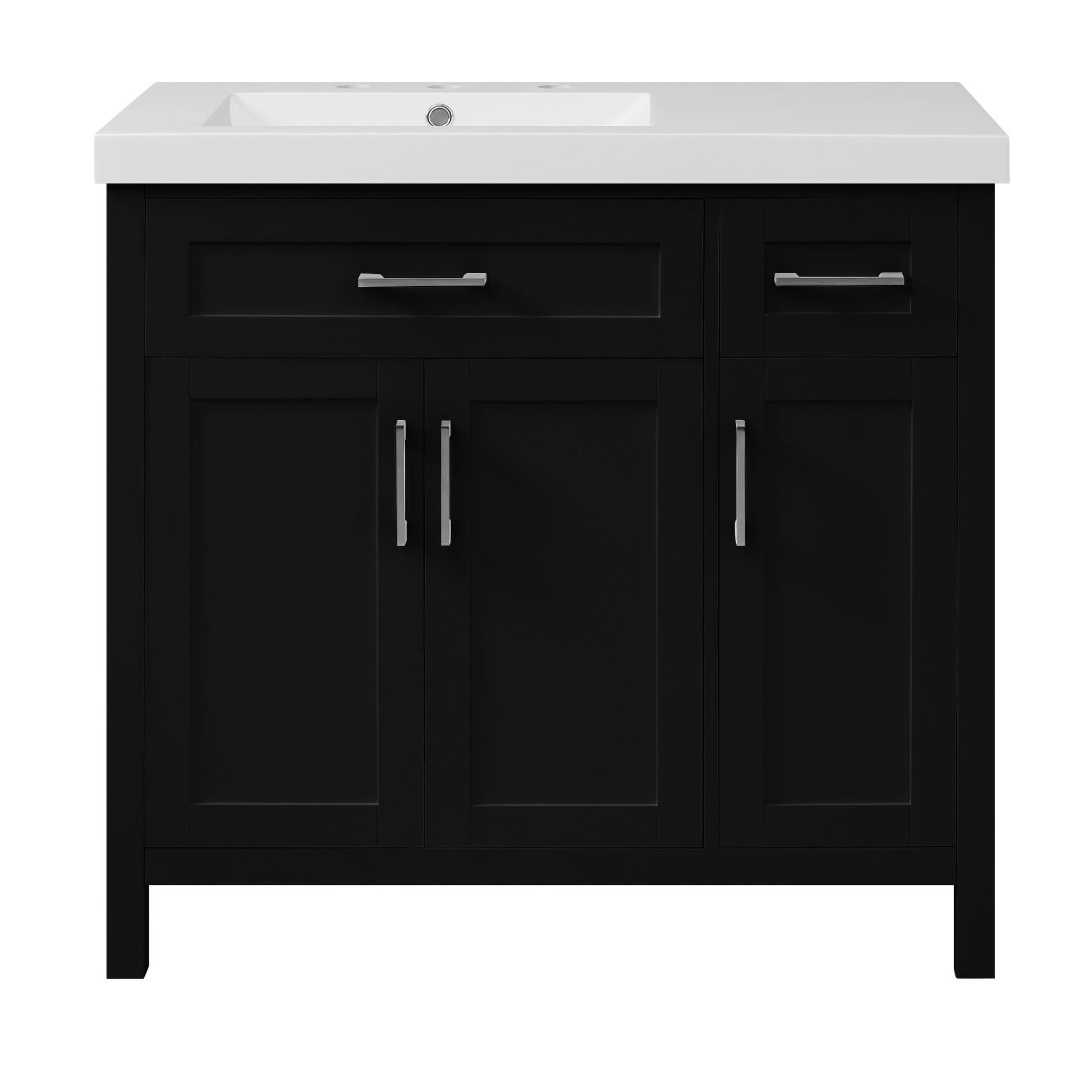 36" Black Bathroom Vanity Cabinet With Resin Integrated Sink 2 Drawers, 3 Doors Black Bathroom Solid Wood Mdf Resin