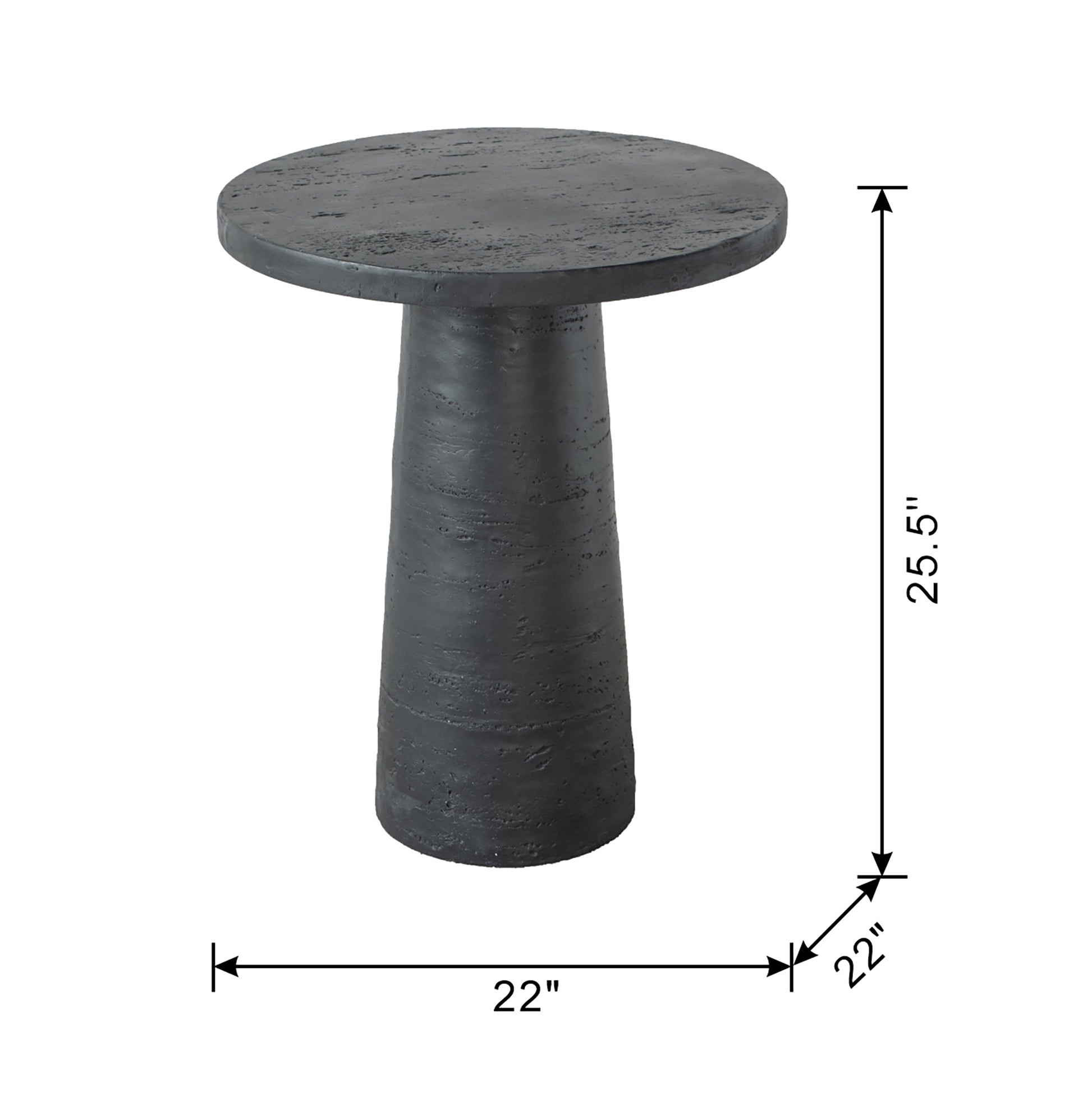 22X22X25.5" Black Round Side Table With Pedestal Base Black Magnesium Oxide
