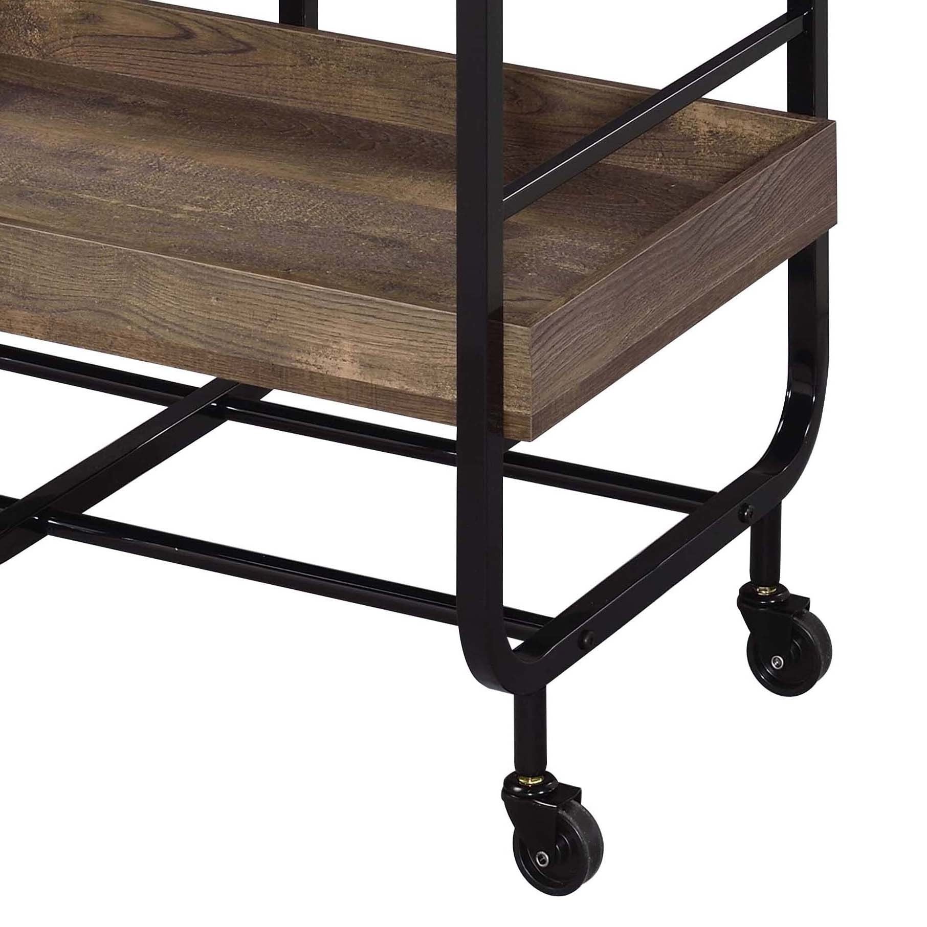 Black And Walnut Serving Cart With 3 Adjustable