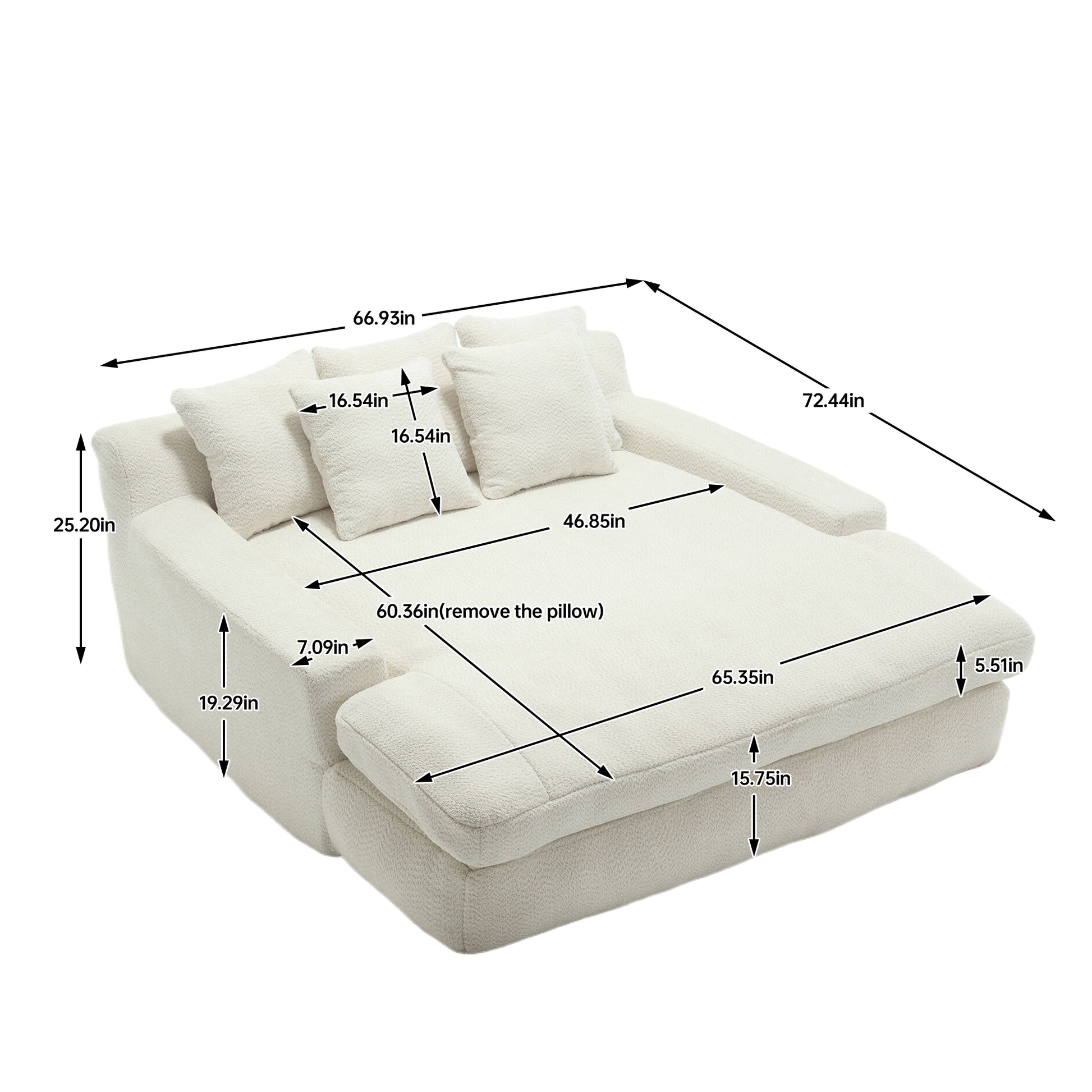 Coolmore Chenille 2 Seater Lazy Sofa With 5 Back Pillows,Comfy Sofa Deep Seat Couch For Living Room,Club White White Chenille 2 Seat
