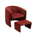 Coolmore Accent Chair With Ottoman, Mid Century Modern Barrel Chair Upholstered Club Tub Round Arms Chair For Living Room Bedroom Office Wine Red Velvet Wine Red Foam Velvet