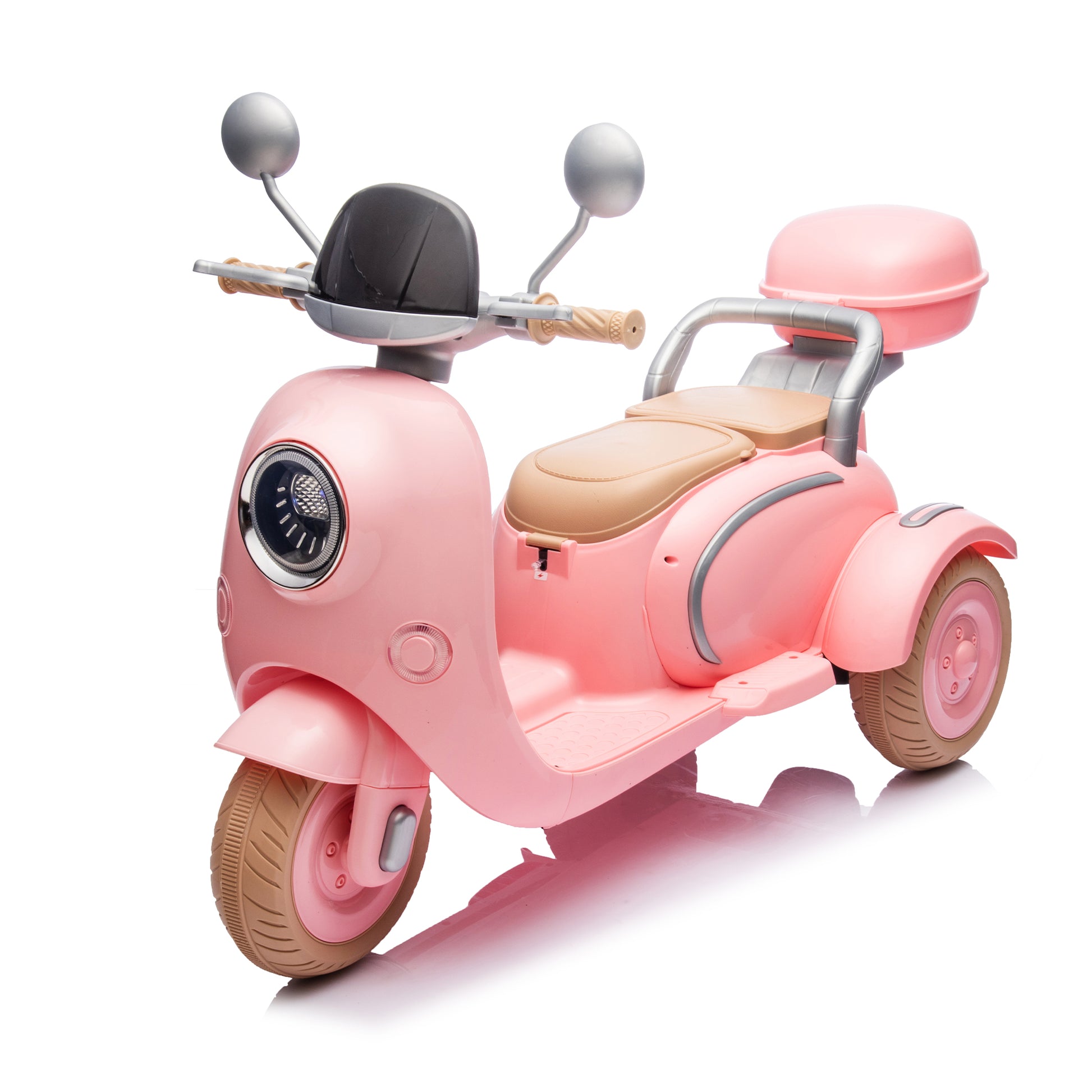 12V Two Seater Kids Ride On Electric Motorcycle,Three Wheels Kids Toy With Slow Start,Multi Function Player,Usb,Bluetooth, Light,Backseat Flip Adult Seat, Oversized Storage Box For Kids Aged 3 6. Pink 100 149 Lbs Polypropylene