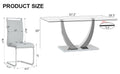 Table And Chair Set. Large Modern Rectangular Table With Glass Top And Silver Metal Legs. Furnished With Soft And Comfortable Pu Chairs With Faux Leather Upholstered Seats And Silver Metal Legs. Gray Silver Seats 6 Glass Metal