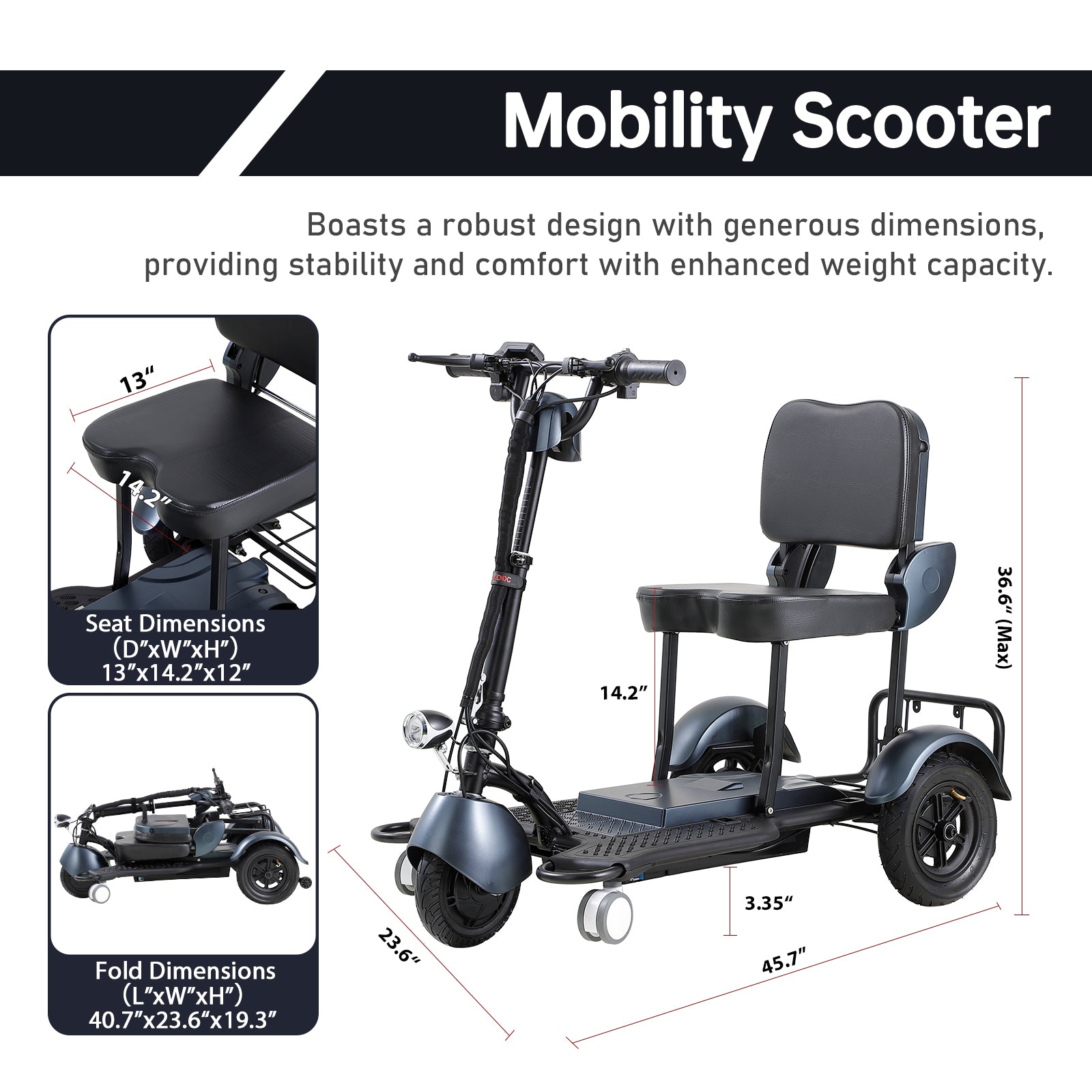 Foldable Electric Mobility Scooter Black Abs Pc