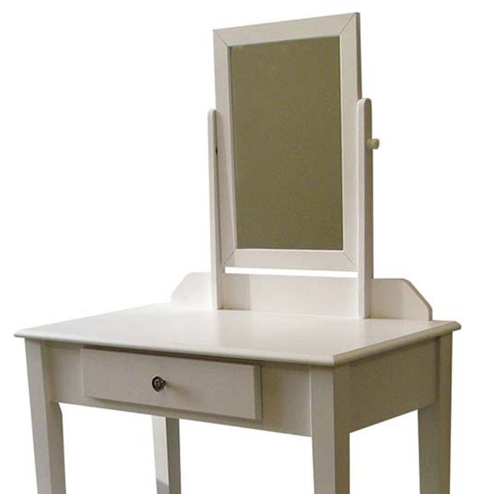 50.5" Tall Wooden 3 Piece Make Up Vanity Set, Bronze Finish White Wood