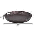 18 Inch Aluminum Decorative Tray, Cut Out Handles, Wood Grain Texturing Bronze Aluminum