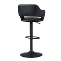 Bar Stool, Swivel, Bar Height, Adjustable, Black Metal, Leather Look, Contemporary, Modern Black Foam Faux Leather