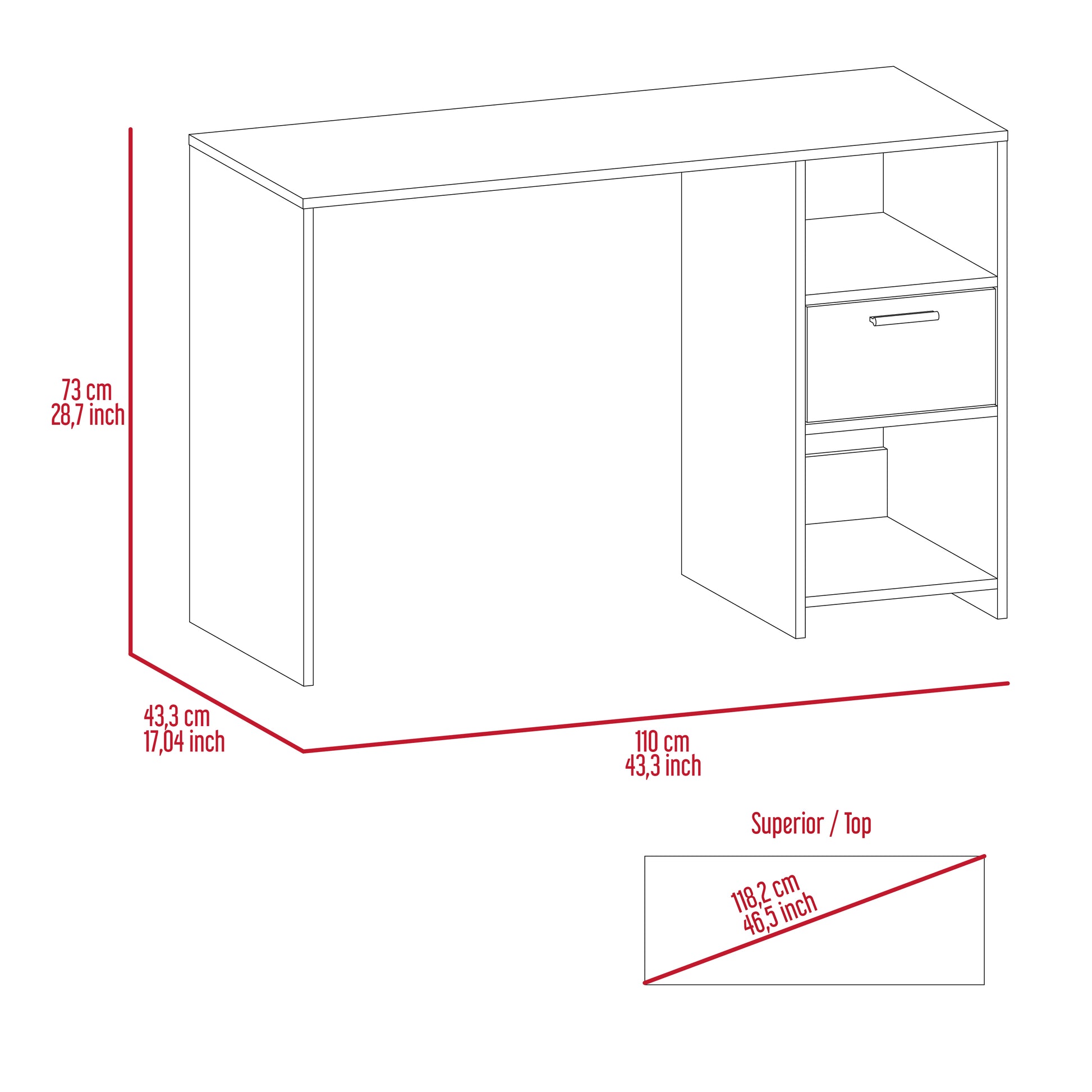 Computer Desk With 1 Drawer And 2 Open Storage Shelves, Light Gray Gray Particle Board Particle Board