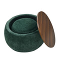 Round Storage Ottoman, 2 In 1 Function, Work As End Table And Ottoman,With Small Seat,Green 25