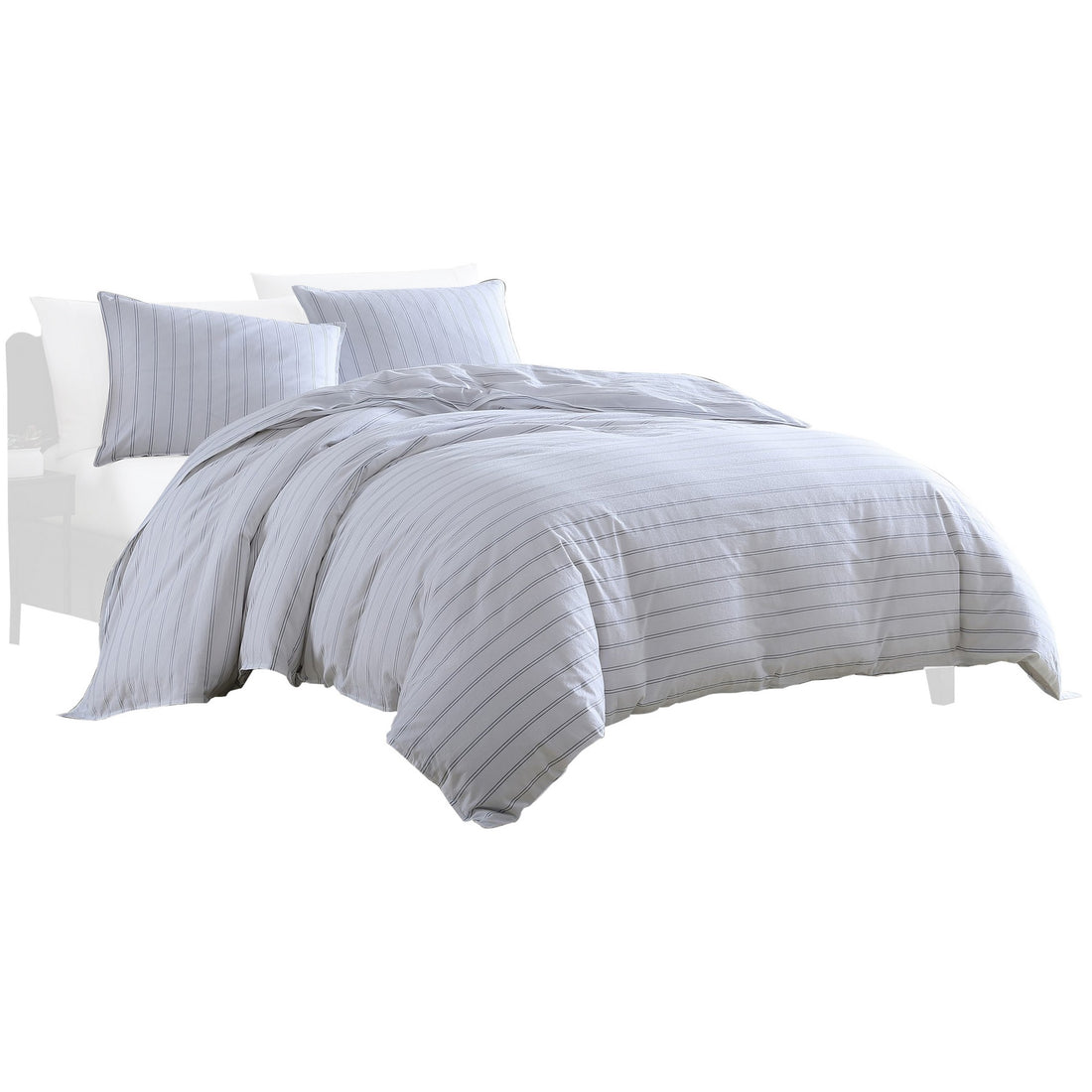 2 Piece Twin Size Comforter And Sham Set, Black Pinstripe Pattern, White White Polyester Blend