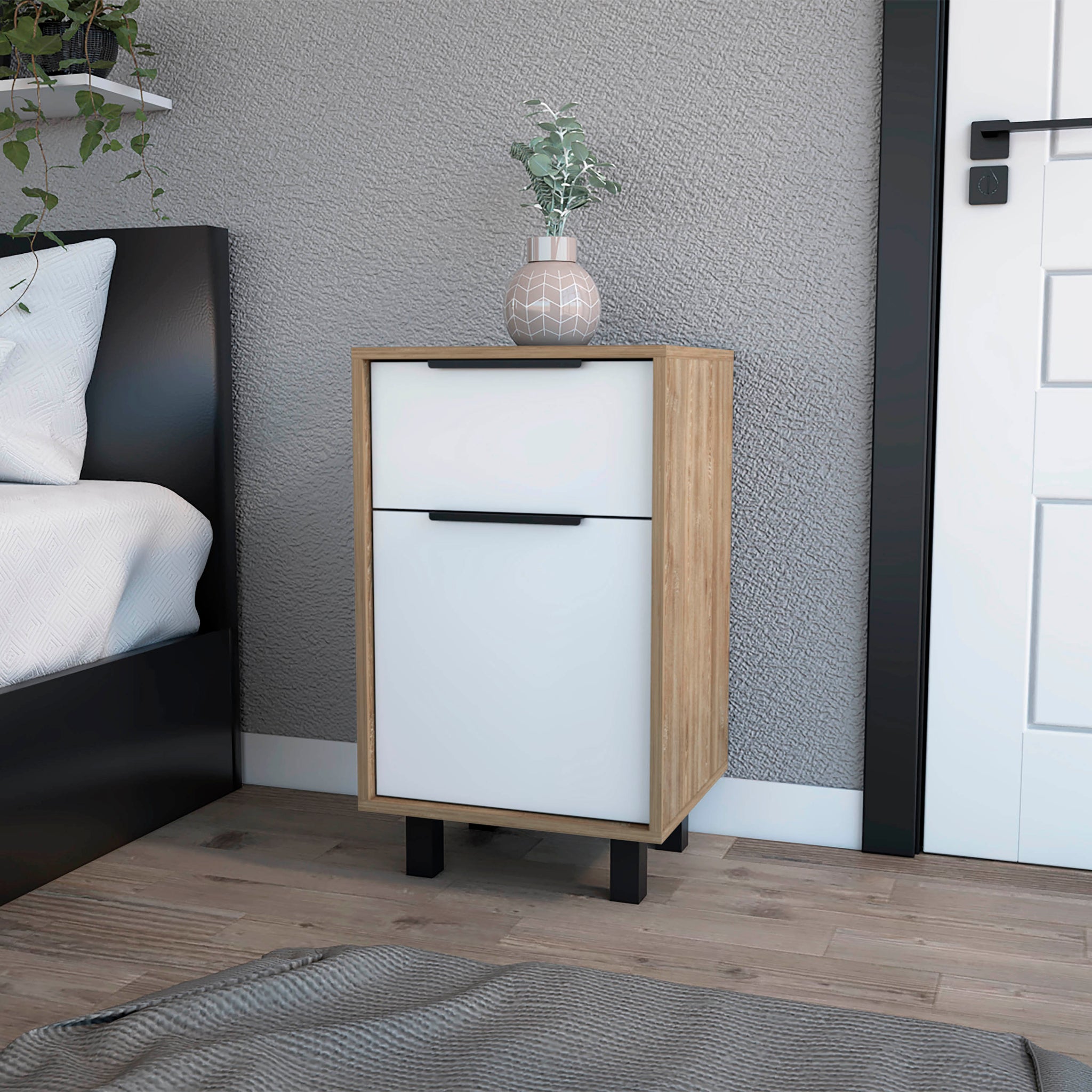 Luxor Z Nightstand, One Cabinet, Superior Top, One Drawer Multicolor 1 Drawer Bedroom Bedside Cabinet Contemporary Storage Melamine Engineered Wood