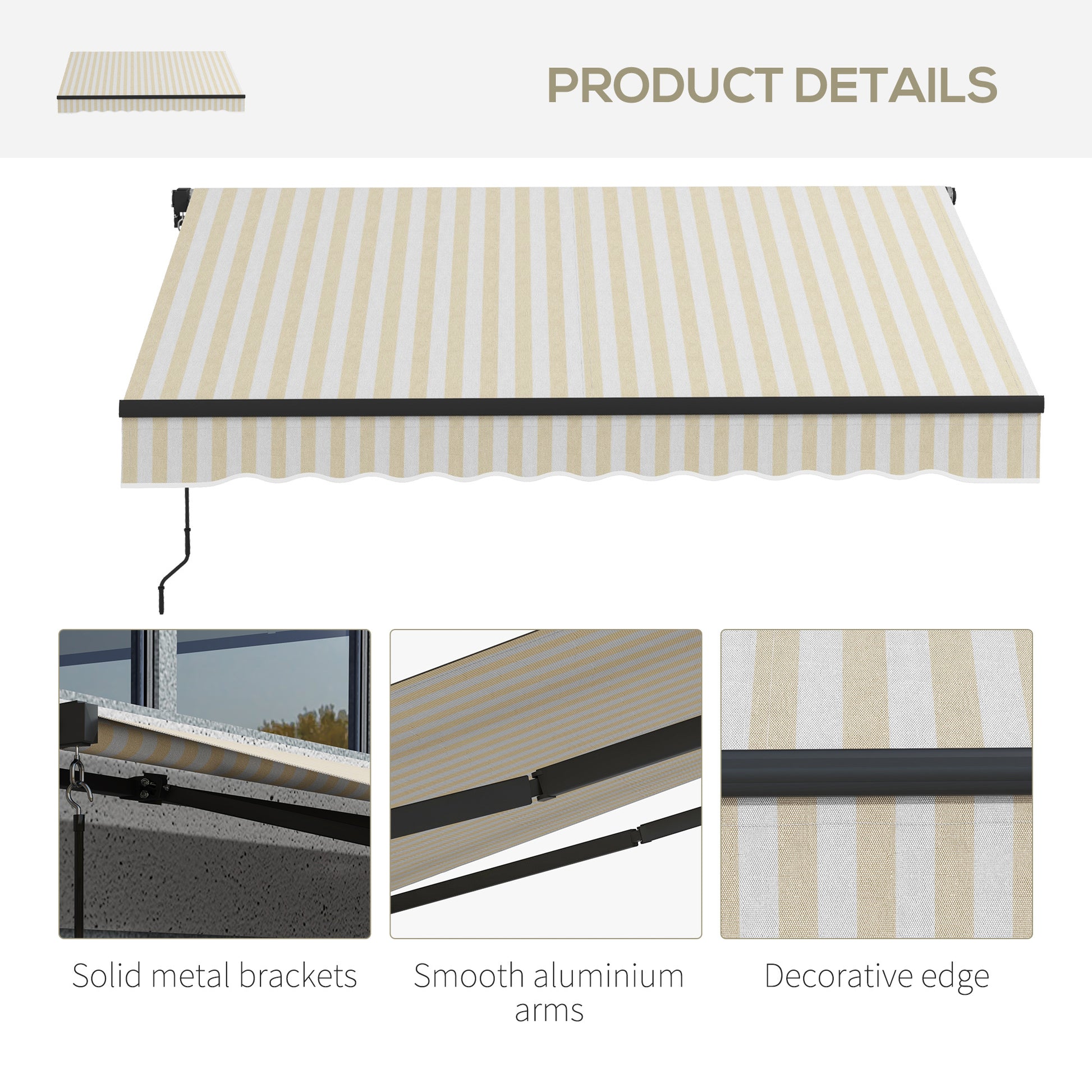 Outsunny 8' X 6.5' Retractable Awning, Patio Awning Sunshade Shelter With Manual Crank Handle, 280Gsm Uv Resistant Fabric And Aluminum Frame For Deck, Balcony, Yard, Beige And White Beige Polyester
