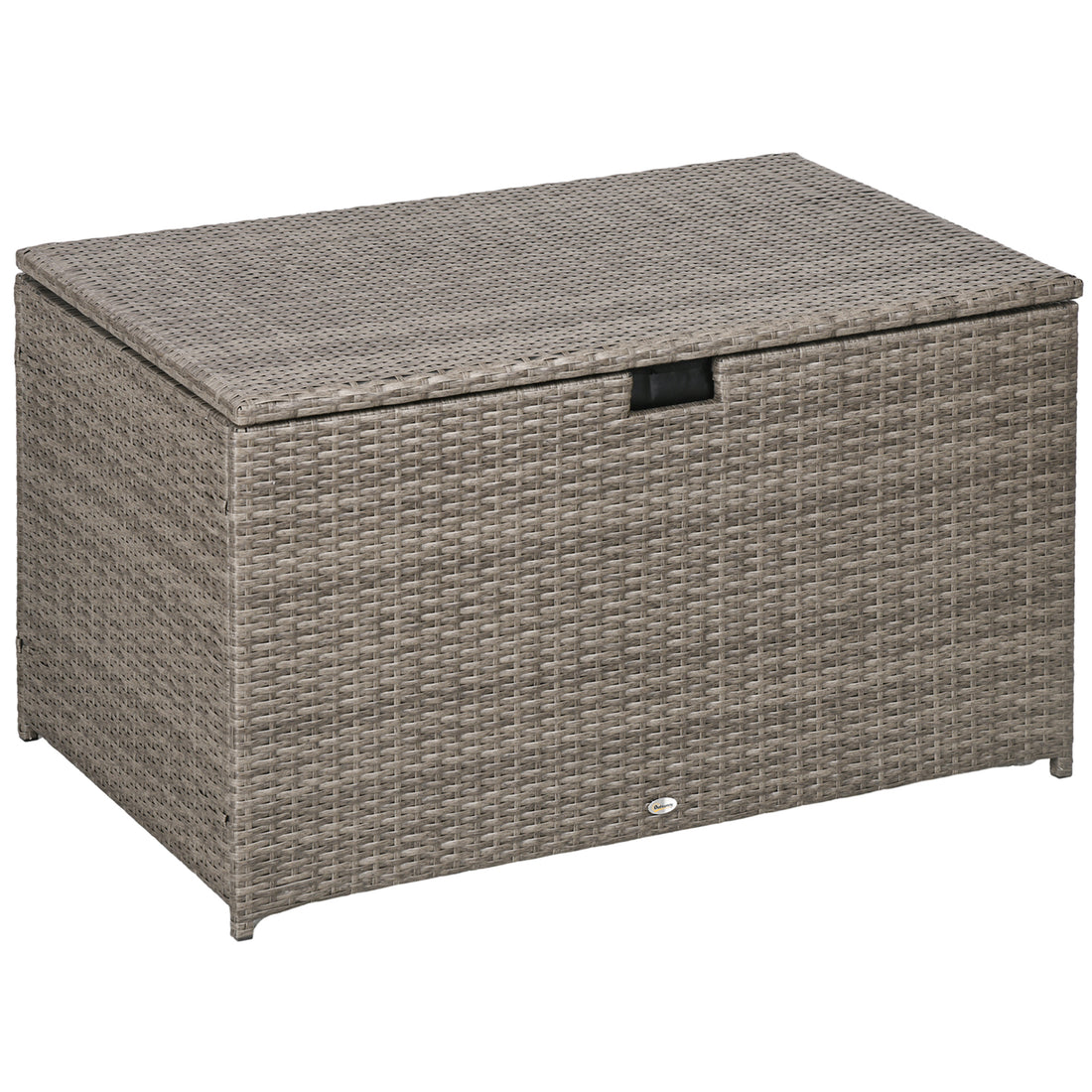 Outsunny 113 Gallon Deck Box, Rattan Outdoor Storage Box, Waterproof Storage Container For Indoor, Patio Furniture Cushions, Pool Toys, Garden Tools, Gray Grey Steel