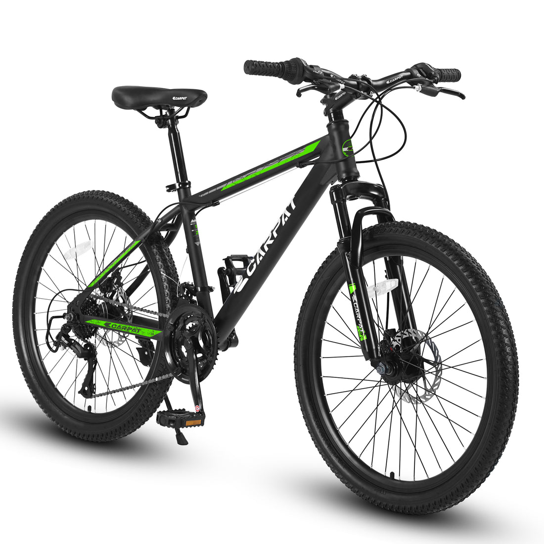 S26102 26 Inch Mountain Bike, Shimano 21 Speeds With Mechanical Disc Brakes, High Carbon Steel Frame, Suspension Mtb Bikes Mountain Bicycle For Adult & Teenagers Green Steel