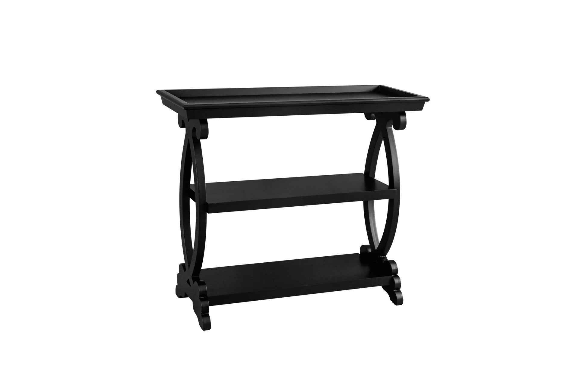 Newport Console Table For Living Room,Kitchen,Entyway Black Antique Black Desk Top Primary Living Space Floor Mount Open Storage Console Tables Lacquered Solid Wood Mdf Mdf