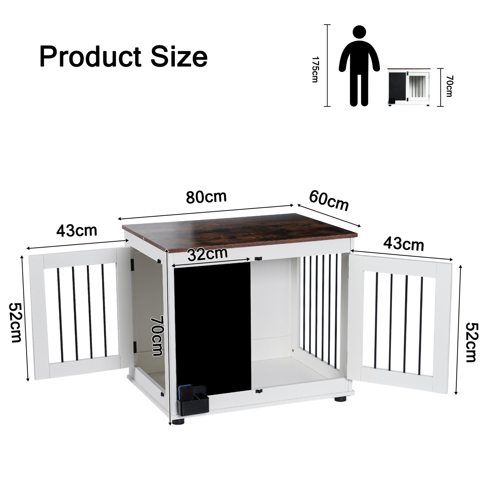 Doodle Dog Cage,Kennel With 2 Doors, Dog Crate Interior Furniture, Heavy Duty Wooden Dog Cage For Medium And Small Dogs, White White Vintage Particle Board