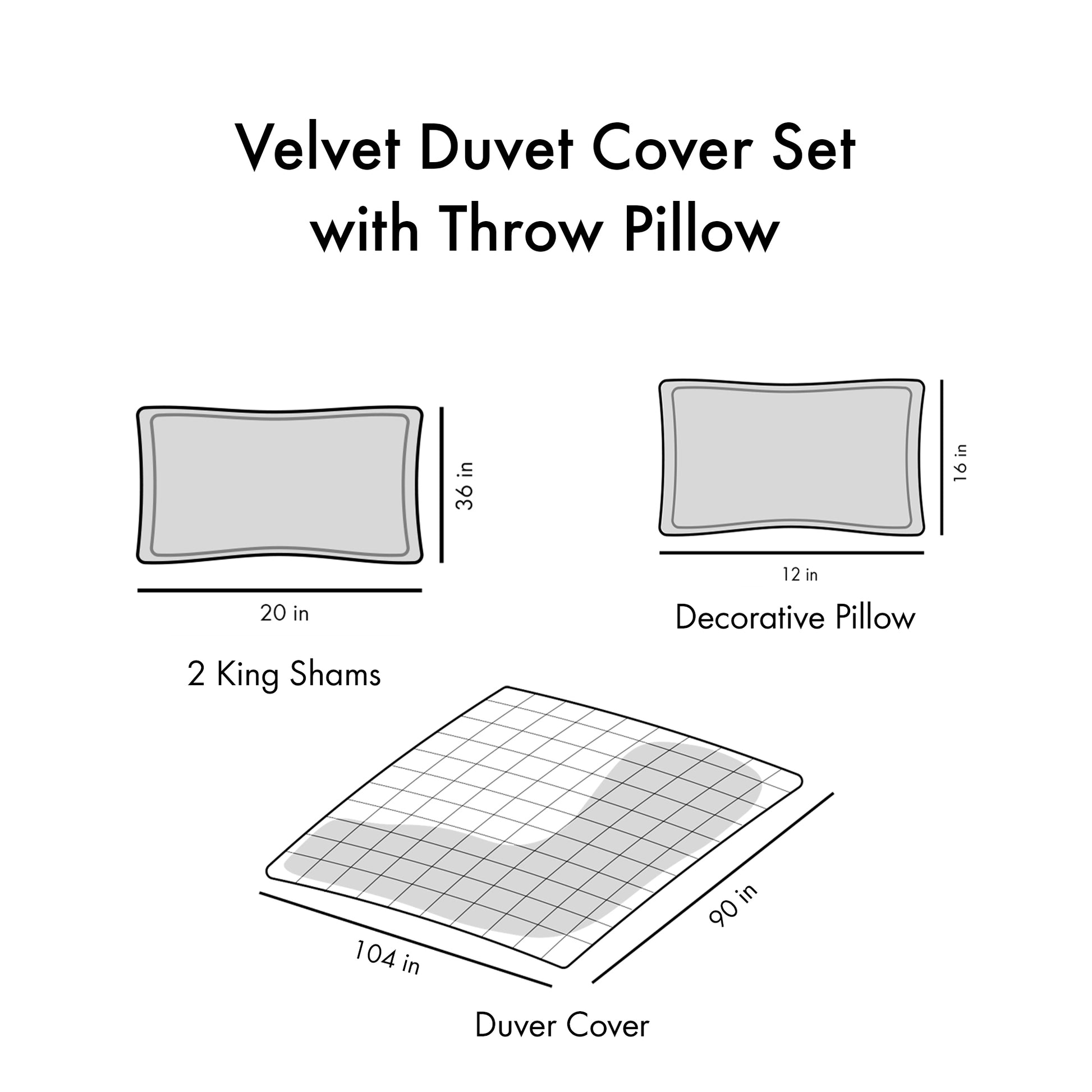 Velvet Duvet Cover Set King Grey Polyester