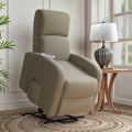 The Sandy Recliner Chair Tan Polyester Power Remote Wood Soft Cushion Back Push Button Fiber Foam Pads Polyester