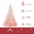 Homcom 6Ft Unlit Spruce Artificial Christmas Tree With Realistic Branches And 800 Tips, Pink Pink Plastic