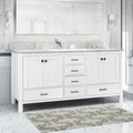 73'' Bathroom Vanity With Marble Top & Double Ceramic Sinks, 4 Doors, 6 Drawers, White White Plywood