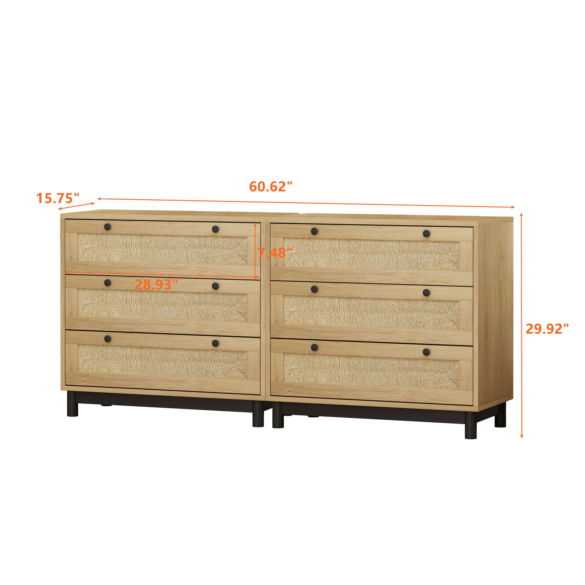 3 Drawers Storage Cabinet Rope Woven Drawer Set Of 2 , For Bedroom,Living Room,Dining Room,Hallways,Oak Oak Mdf