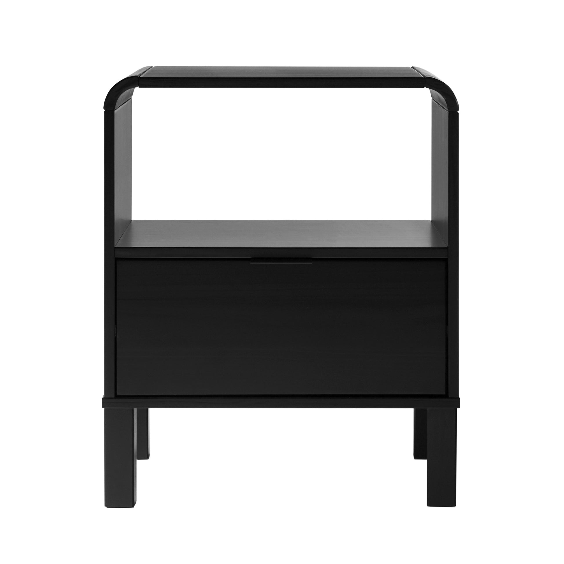 Modern Minimalist Curved Top Solid Wood Nightstand Black Black Pine Pine