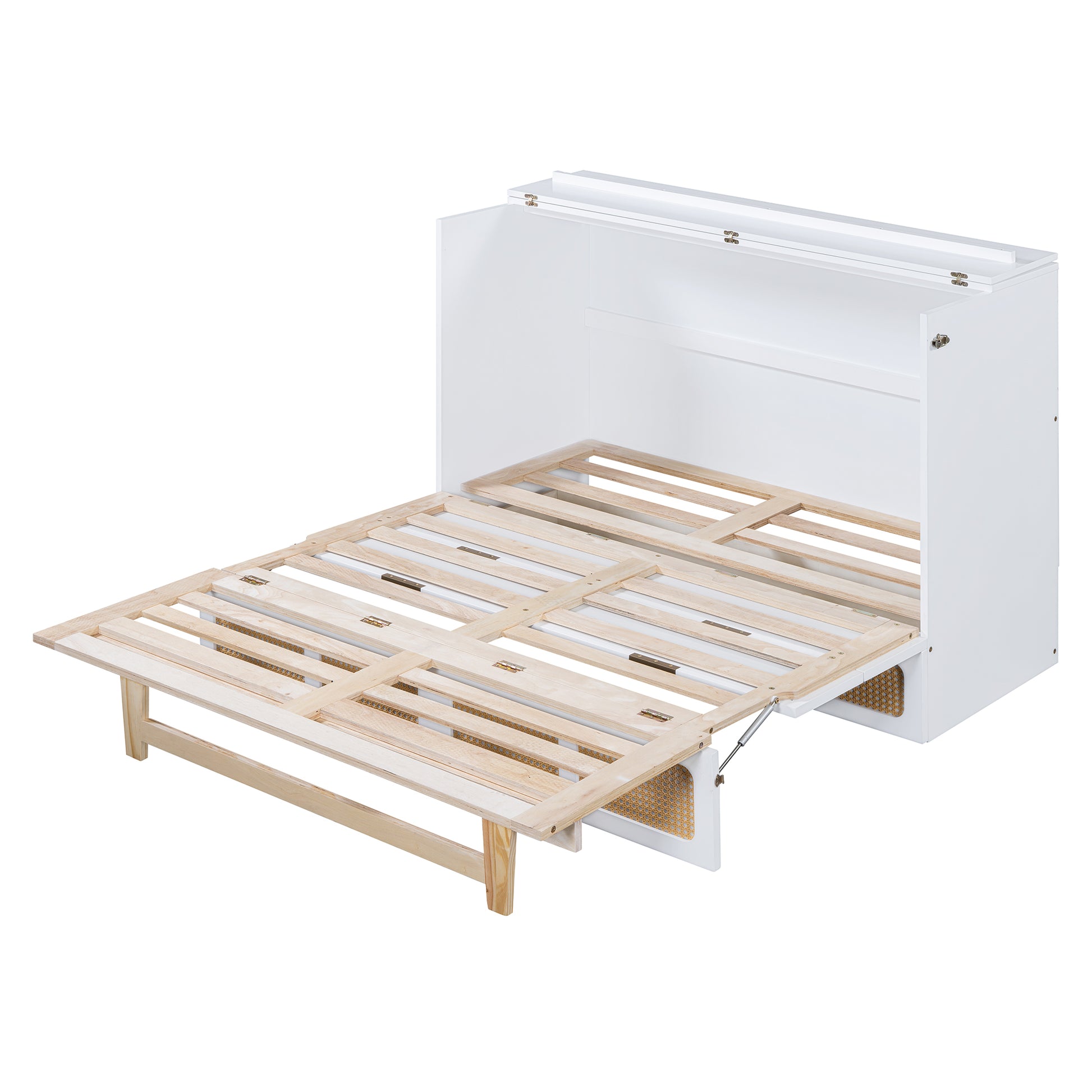 Full Size Murphy Bed With Large Drawers,White Full White Plywood