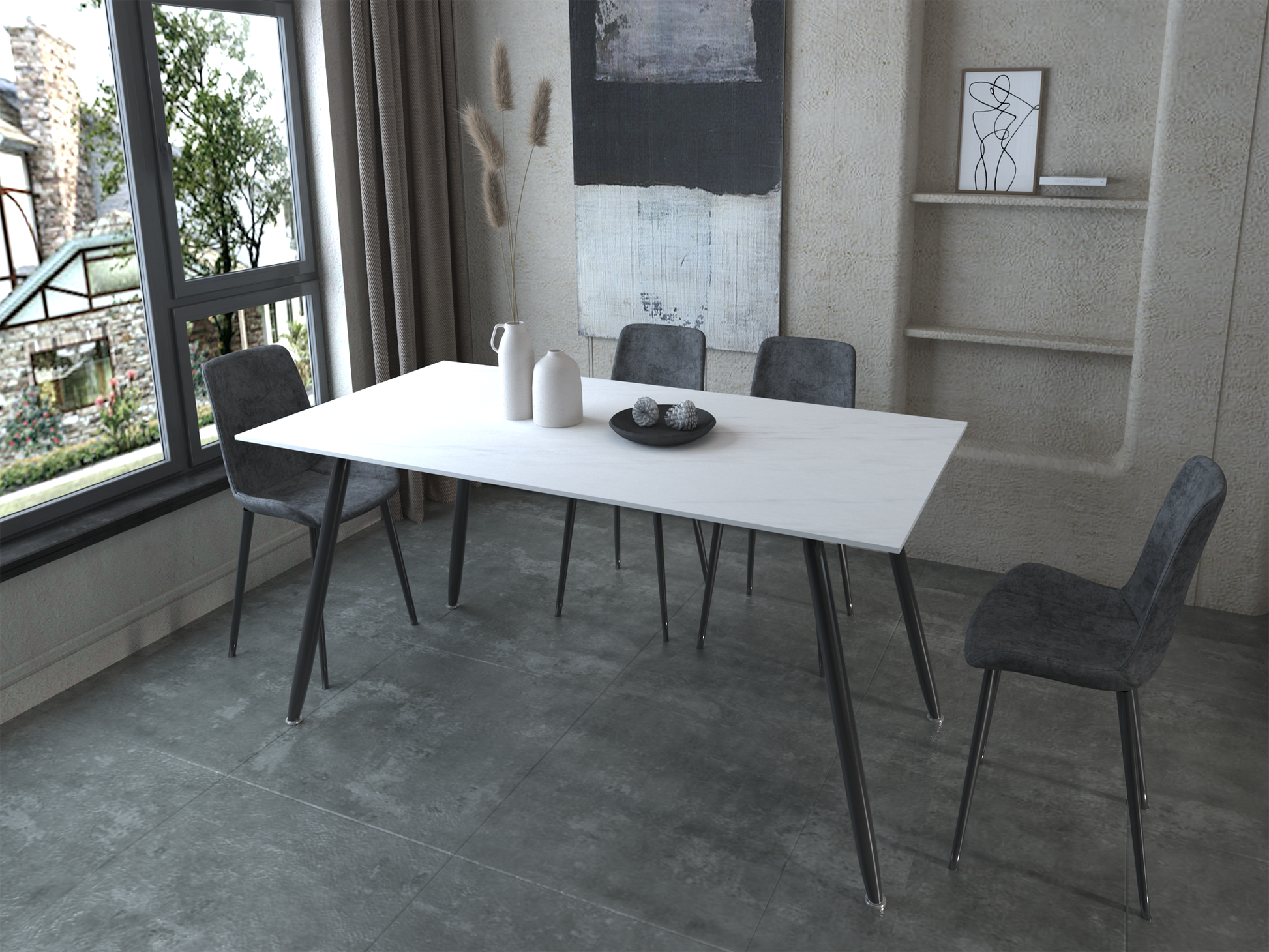 70.8" Dining Table With Sintered Stone Table Top And Metal Legs, Modern Kitchen Table For Living Room, Dining Room,Home And Office, White Table Matte White Carbon Steel Sintered Stone