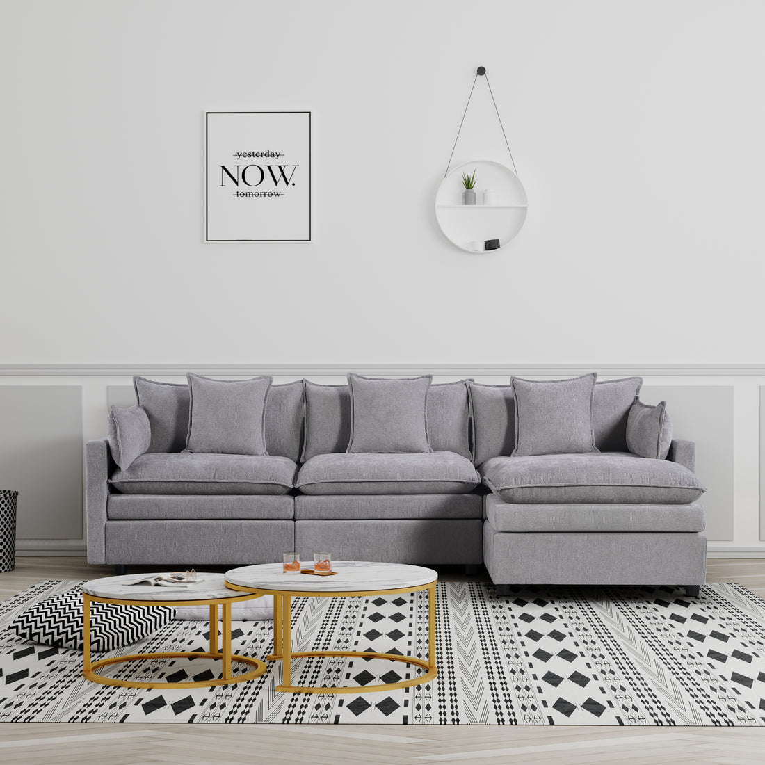 108.66"Modern Chenille L Shaped Sectional Sofa With Convertible Chaise, Comfy Cloud Couch Deep Sectional Sofa With Ottomans For Living Room Light Gray Wood Foam Chenille 3 Seat