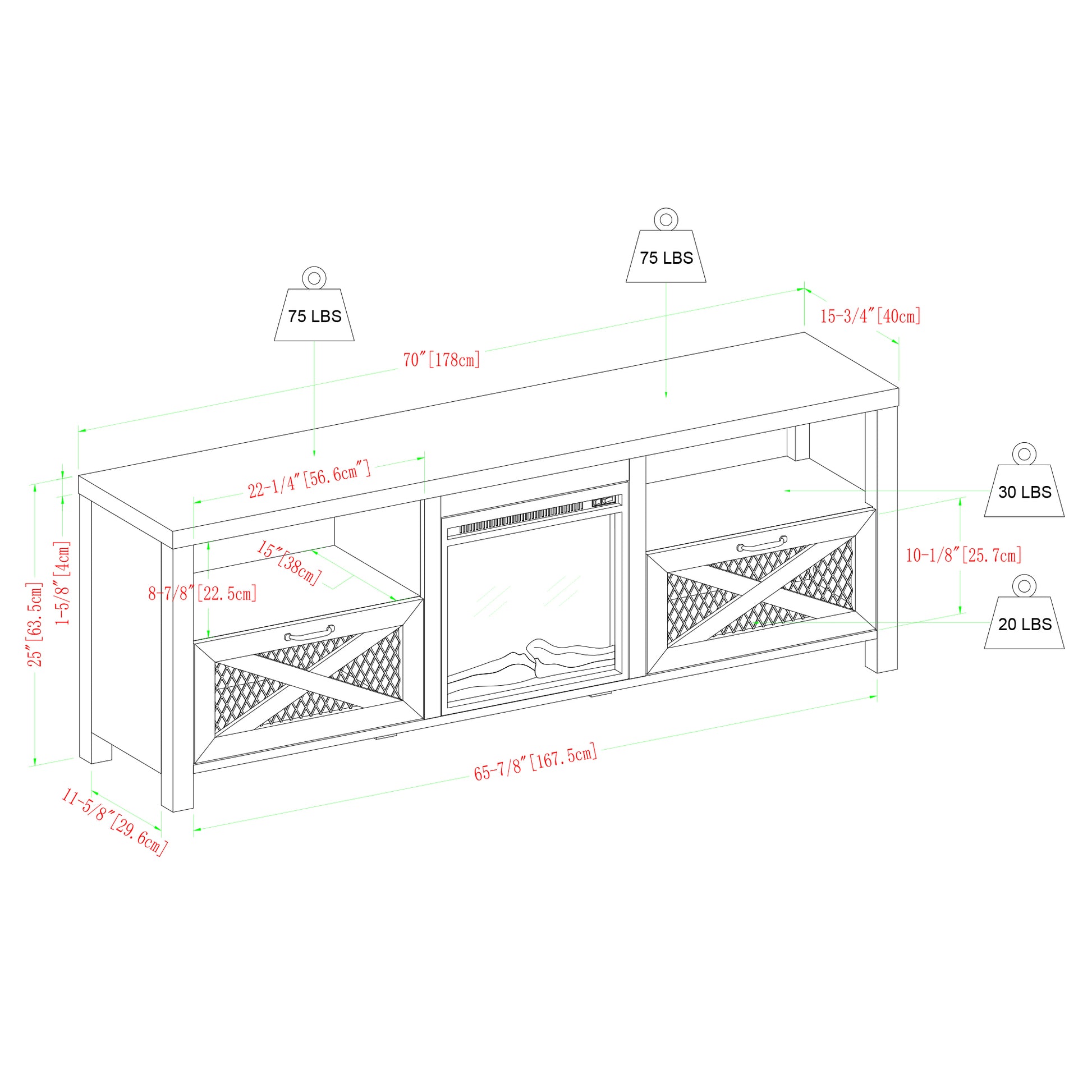 Industrial Farmhouse Metal Mesh Drop Down X Door 70" Fireplace Tv Stand For 80" Tvs Brushed White White Washed Mdf