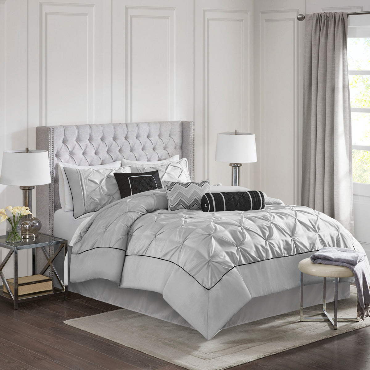 7 Piece Tufted Comforter Set Grey King King Grey Polyester