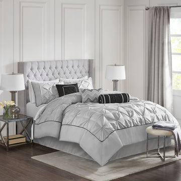 7 Piece Tufted Comforter Set Grey King King Grey Polyester