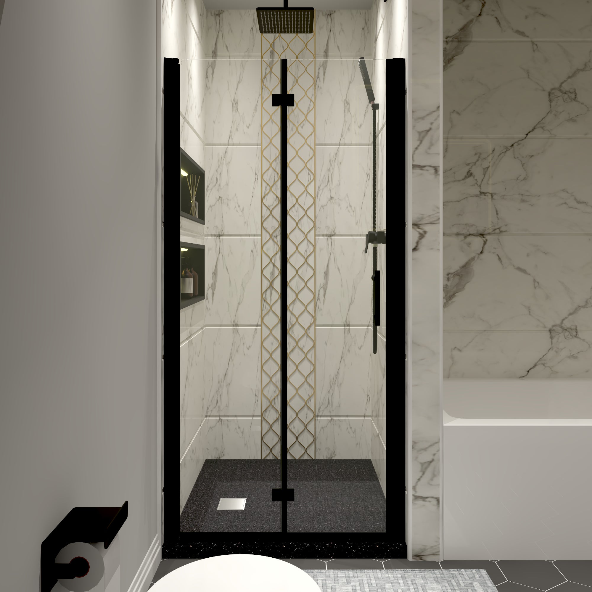 Shower Doors Matte Black Tempered Glass